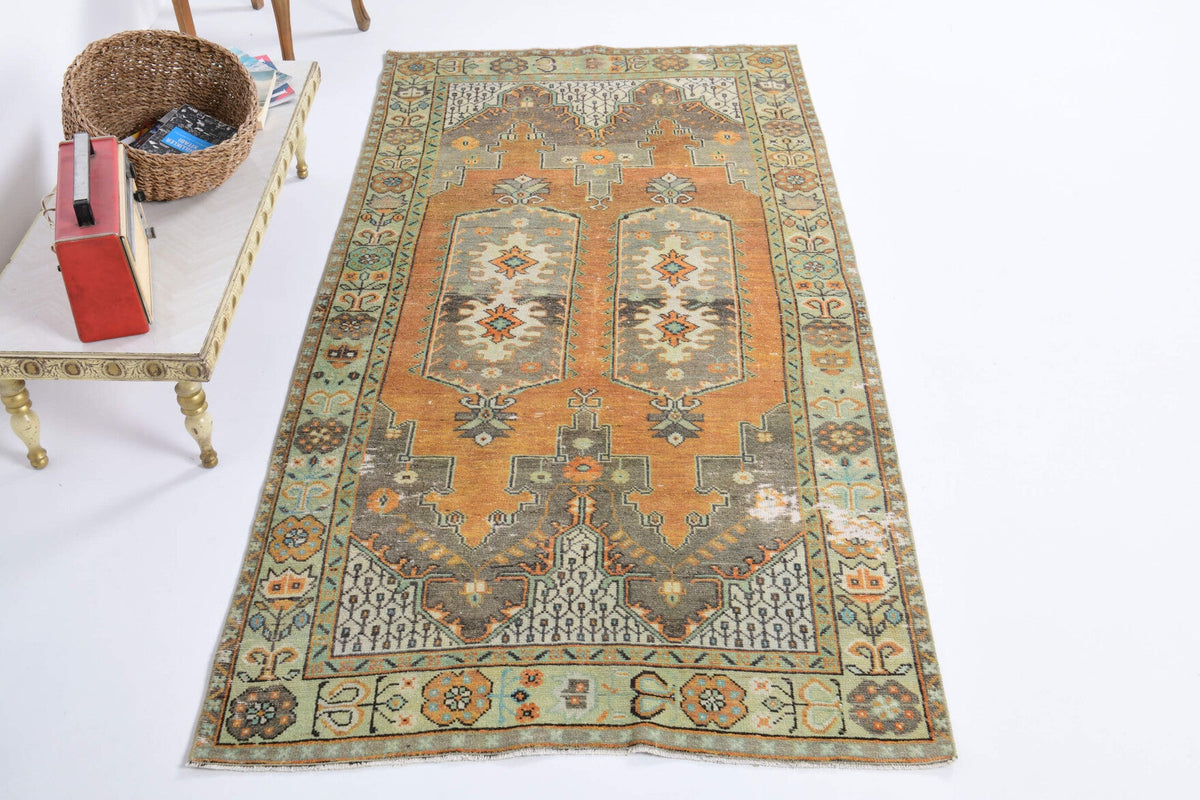 Vintage Oushak Area Double-Motifed Rug