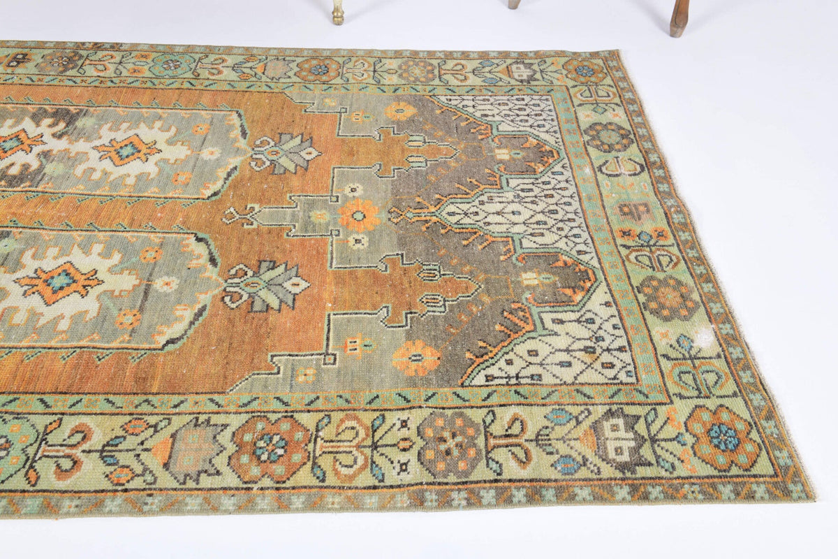 Vintage Oushak Area Double-Motifed Rug