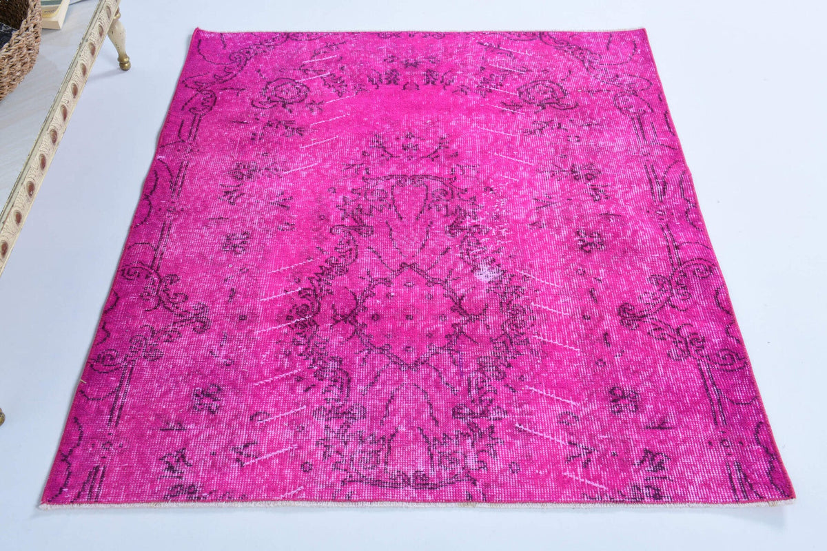 El yapımı vintage halı 91x122 cm soyut desenli yün - detay görünümü