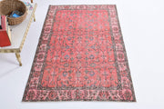 El yapımı vintage halı 112x201 cm çiçek desenli desenli yün - detay görünümü