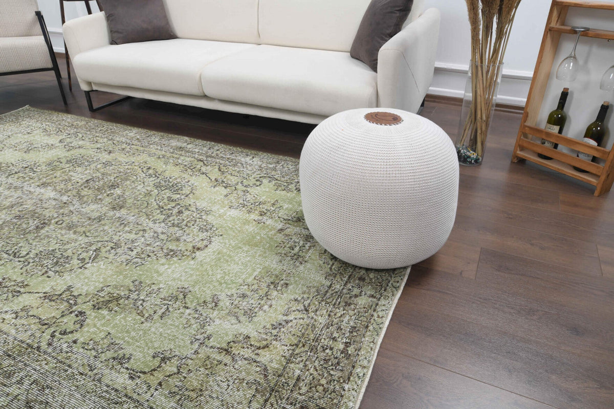 El yapımı vintage halı 155x279 cm oryantal desenli yün - yakın çekim doku detayı