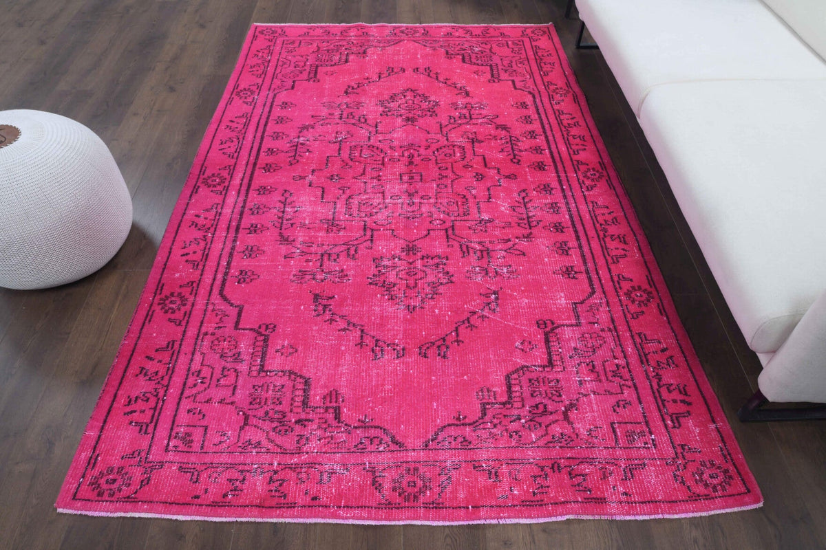 El yapımı vintage halı 163x244 cm oryantal desenli yün - yakın çekim doku detayı