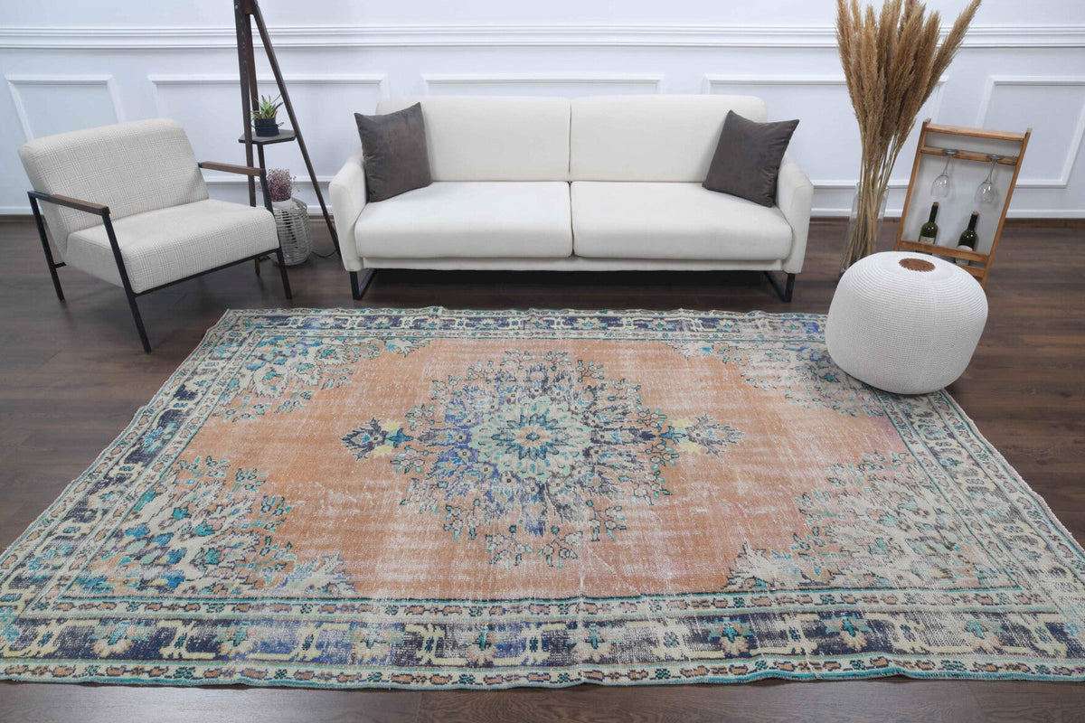 El yapımı vintage halı 183x274 cm oryantal desenli yün - detay görünümü