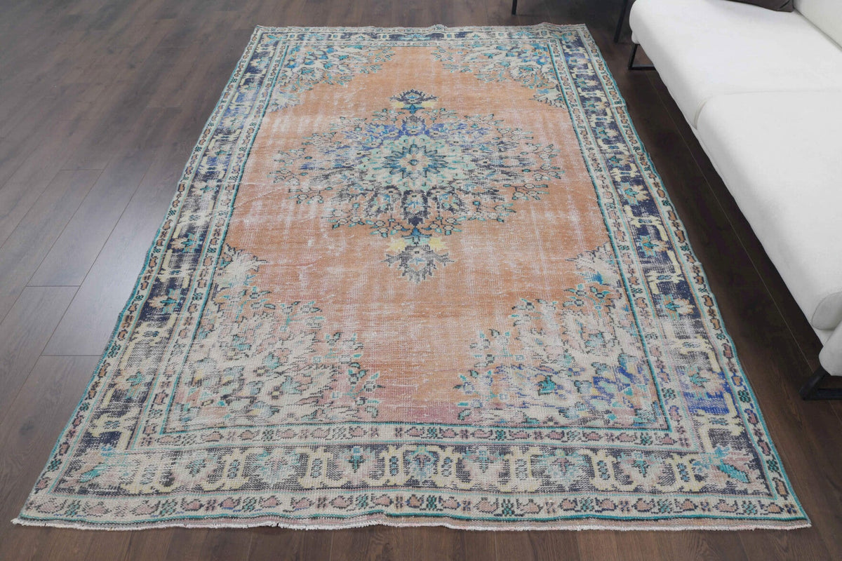 El yapımı vintage halı 183x274 cm oryantal desenli yün - kenar ve saçak detayı