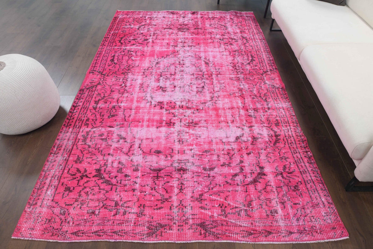 El yapımı vintage halı 170x277 cm soyut desenli yün - kenar ve saçak detayı