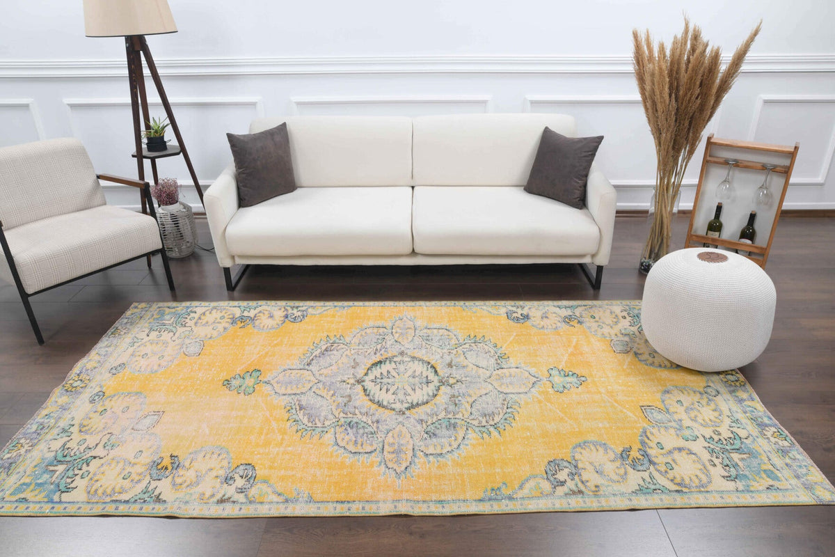 El yapımı vintage halı 135x284 cm oryantal desenli yün - detay görünümü