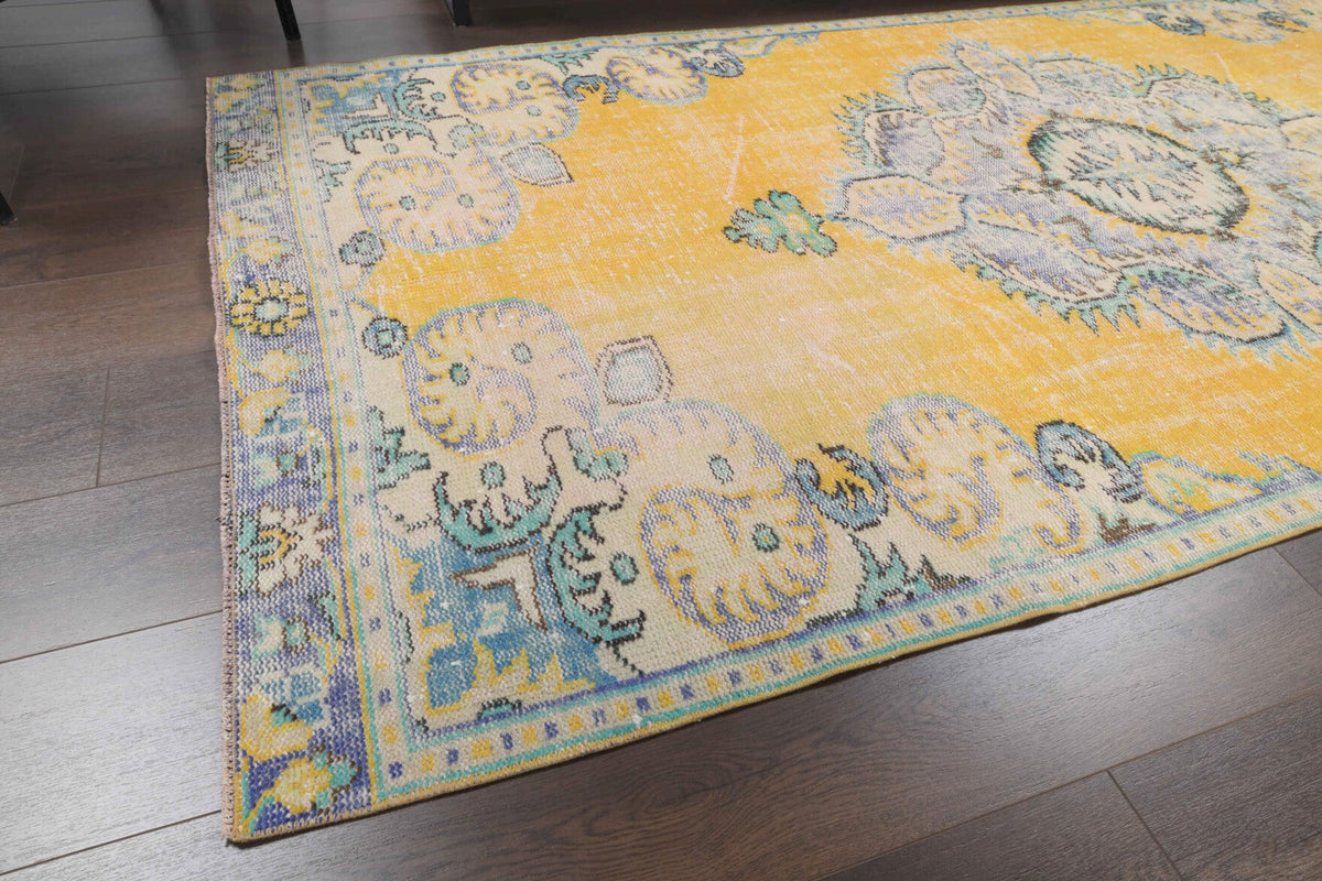 El yapımı vintage halı 135x284 cm oryantal desenli yün - desen detayı