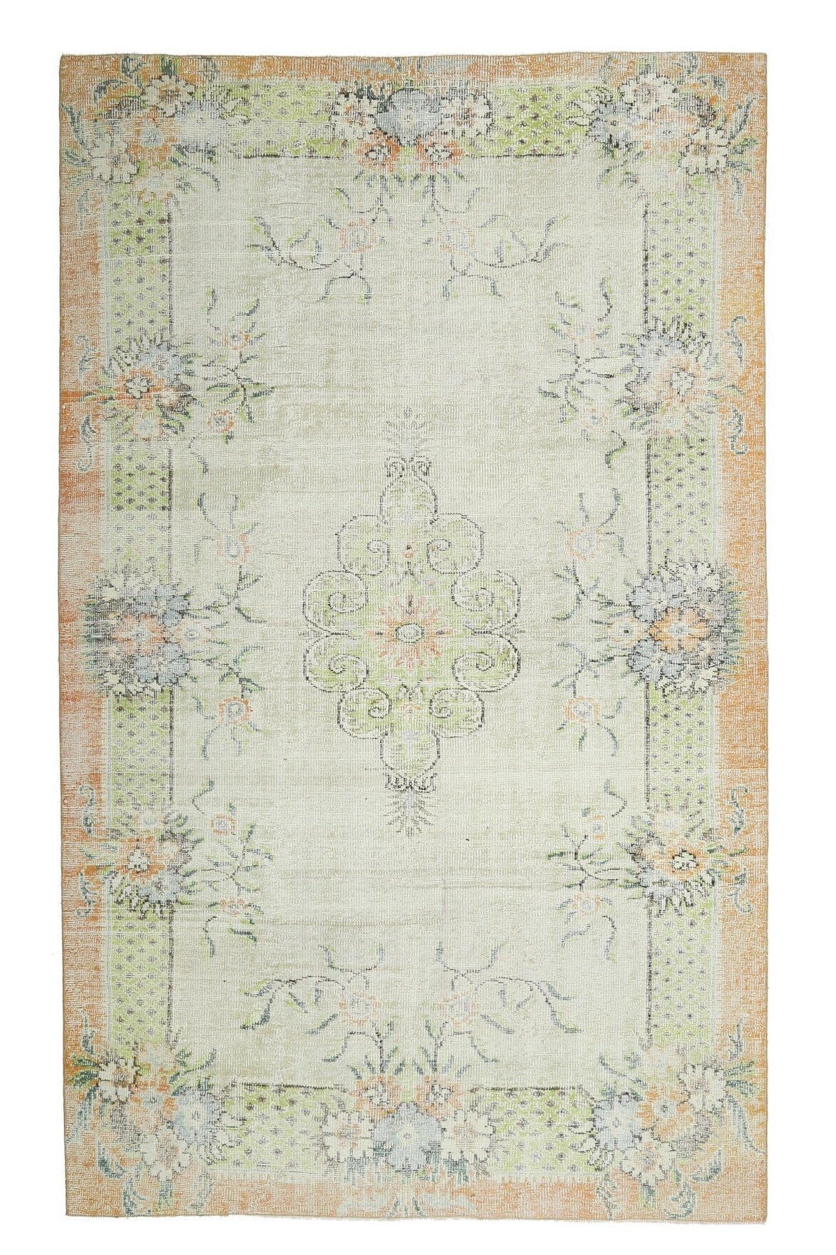 El yapımı vintage halı 183x305 cm çiçek desenli desenli yün - farklı açıdan görünüm