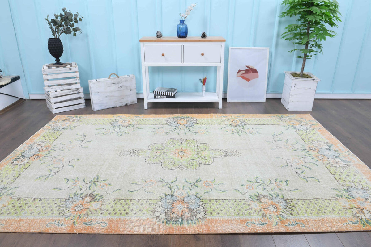 El yapımı vintage halı 183x305 cm çiçek desenli desenli yün - detay görünümü