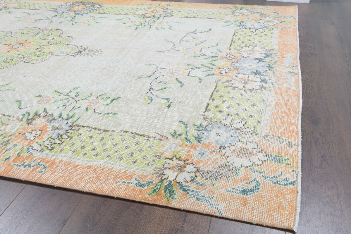 El yapımı vintage halı 183x305 cm çiçek desenli desenli yün - kenar ve saçak detayı