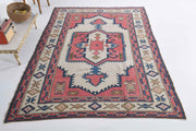 El yapımı vintage halı 193x274 cm oryantal desenli yün - detay görünümü