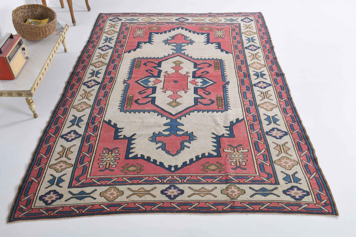 Pastel Colored Vintage Area Milas Rug