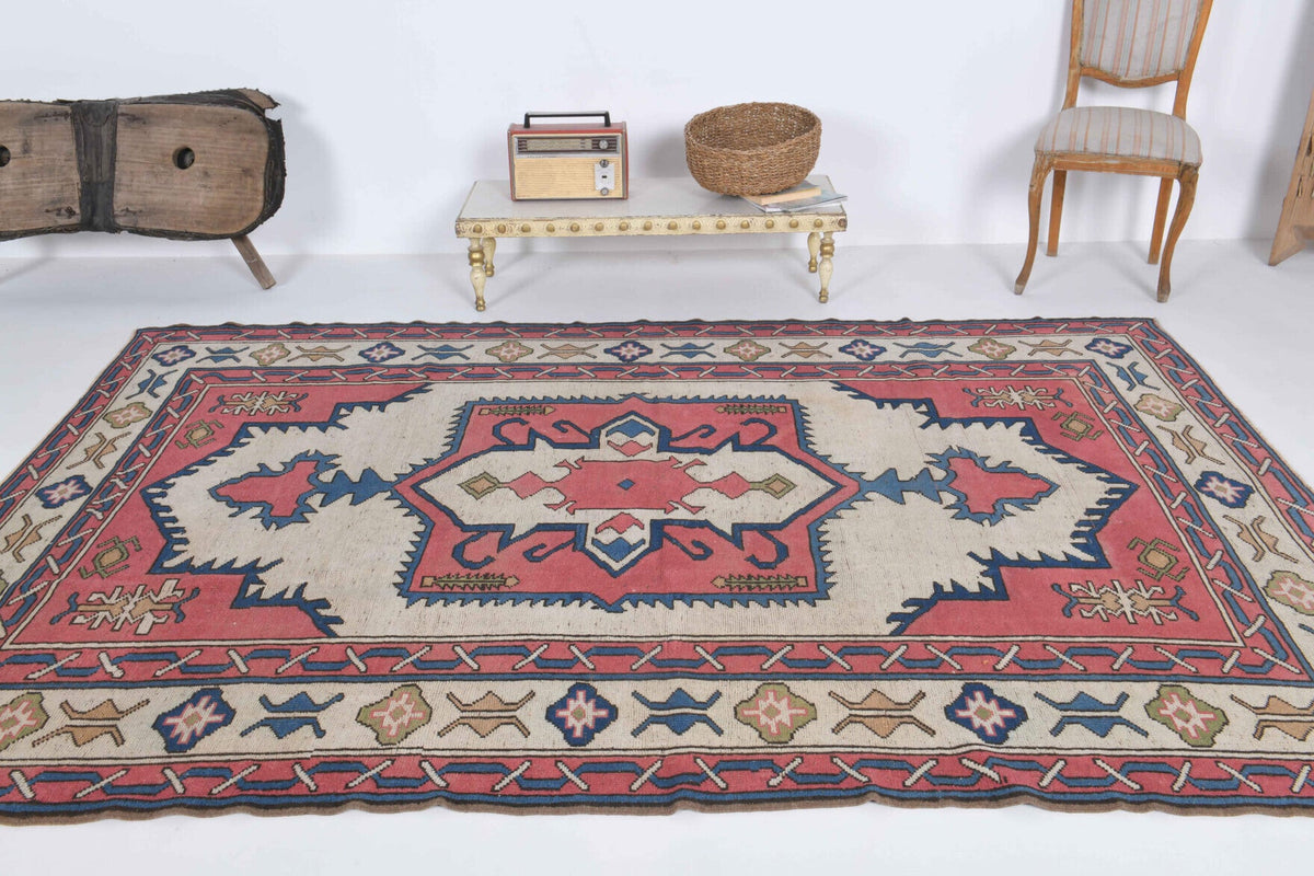 Pastel Colored Vintage Area Milas Rug