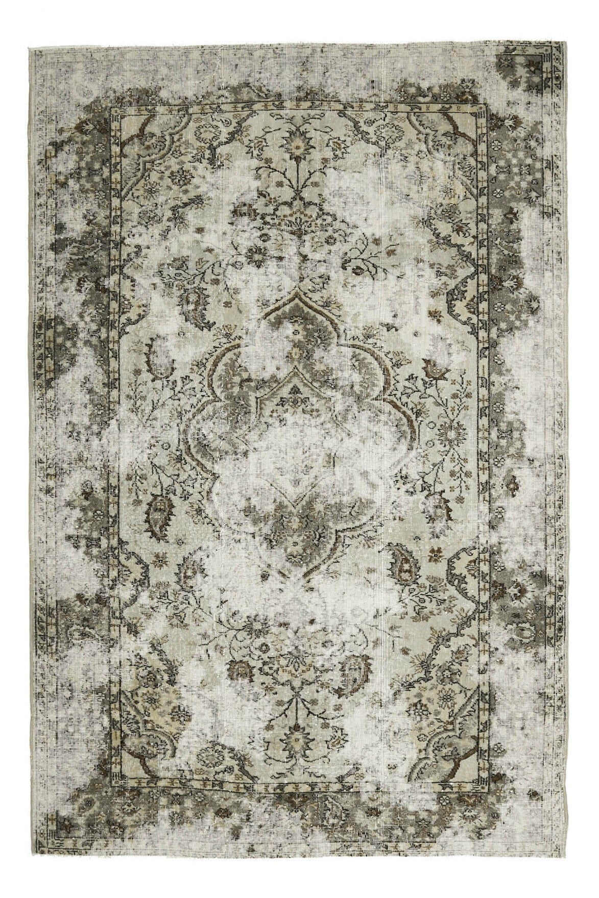 El yapımı vintage halı 185x290 cm çiçek desenli desenli yün - farklı açıdan görünüm