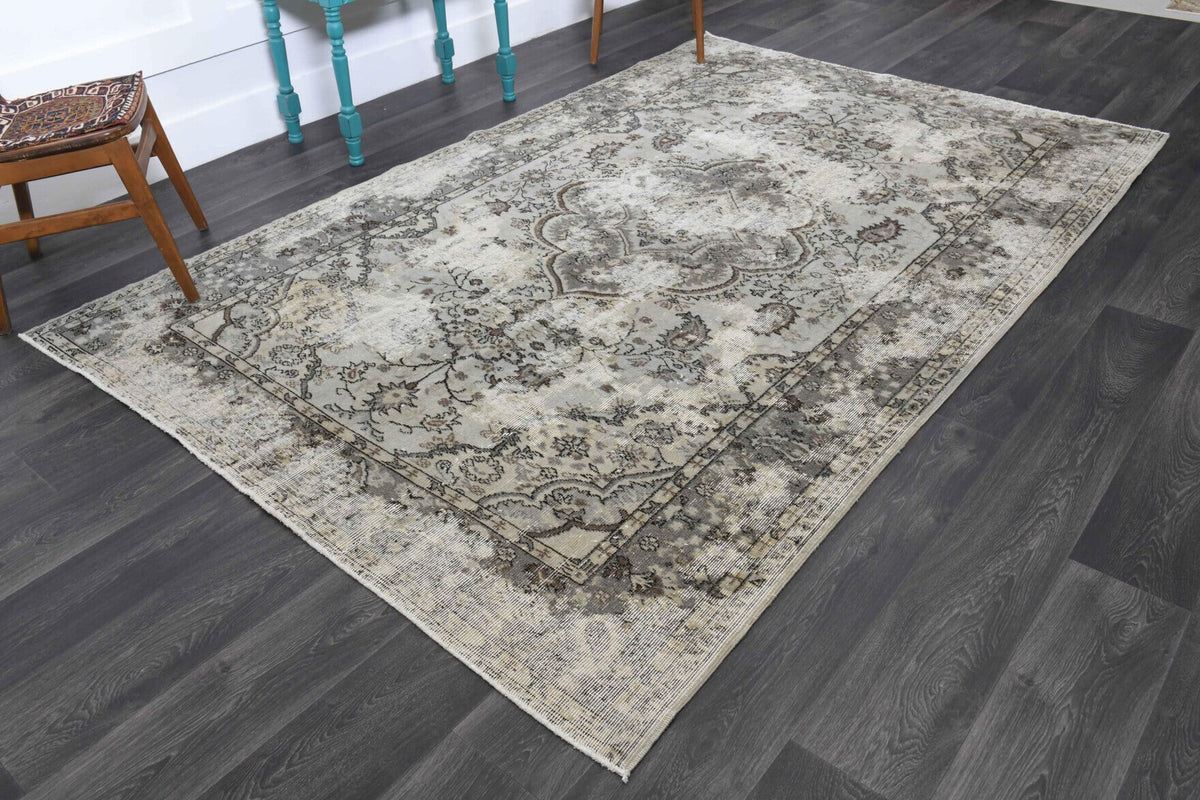 El yapımı vintage halı 185x290 cm çiçek desenli desenli yün - yakın çekim doku detayı
