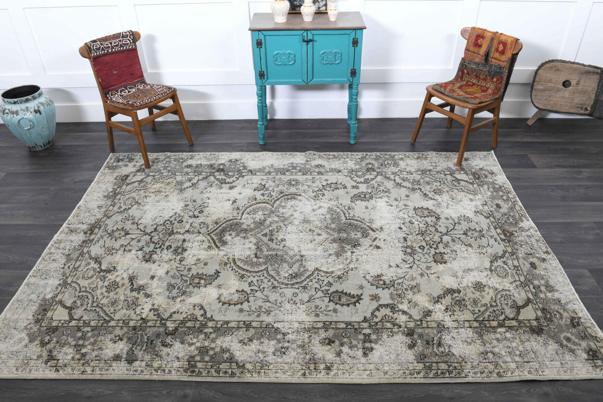 El yapımı vintage halı 185x290 cm çiçek desenli desenli yün - desen detayı