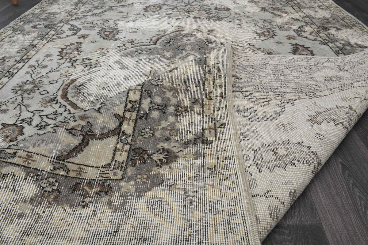 El yapımı vintage halı 185x290 cm çiçek desenli desenli yün - üstten görünüm