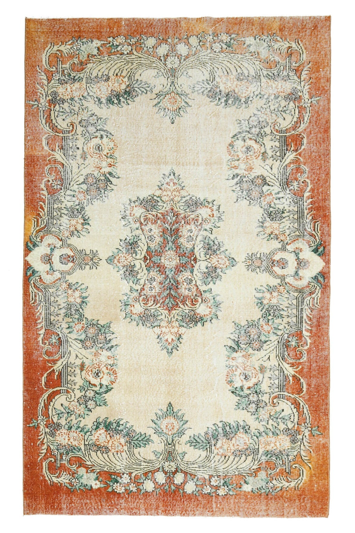 El yapımı vintage halı 152x274 cm oryantal desenli yün - detay görünümü