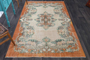 El yapımı vintage halı 152x274 cm oryantal desenli yün - detay görünümü