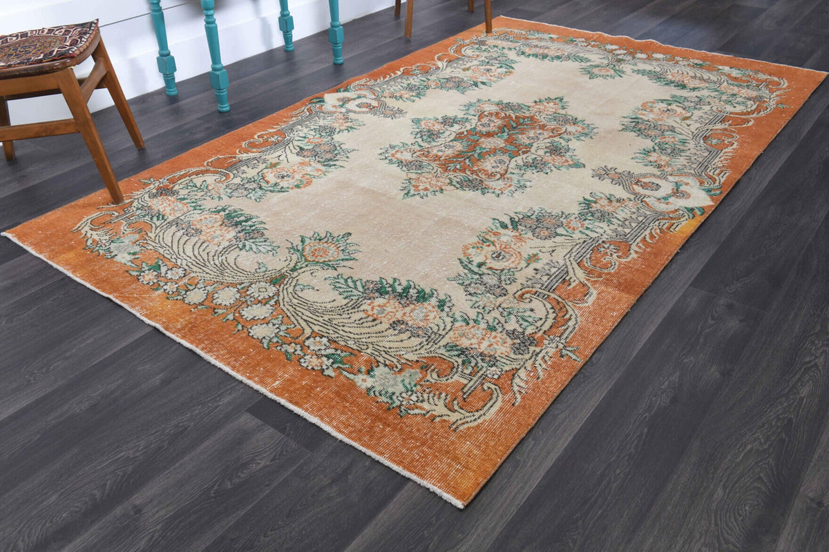 El yapımı vintage halı 152x274 cm oryantal desenli yün - yakın çekim doku detayı