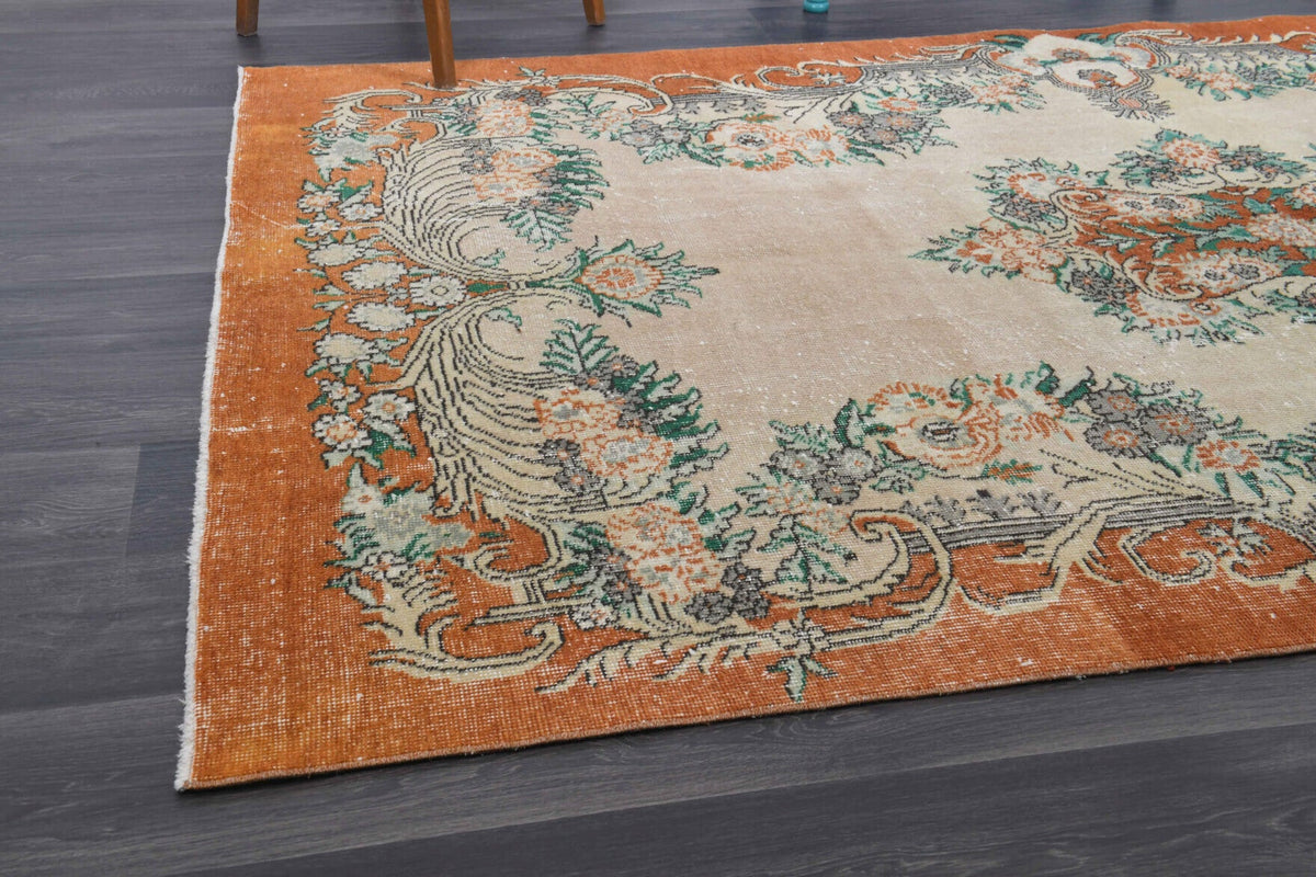 El yapımı vintage halı 152x274 cm oryantal desenli yün - kenar ve saçak detayı