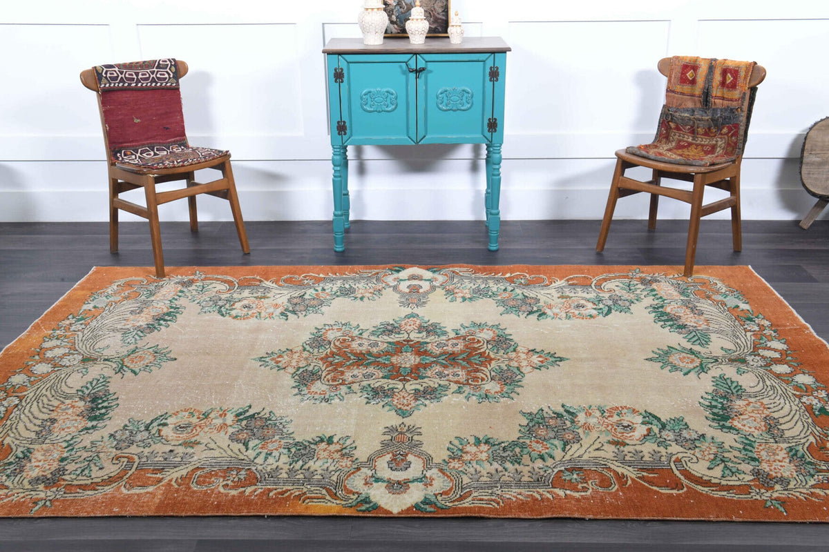 El yapımı vintage halı 152x274 cm oryantal desenli yün - desen detayı