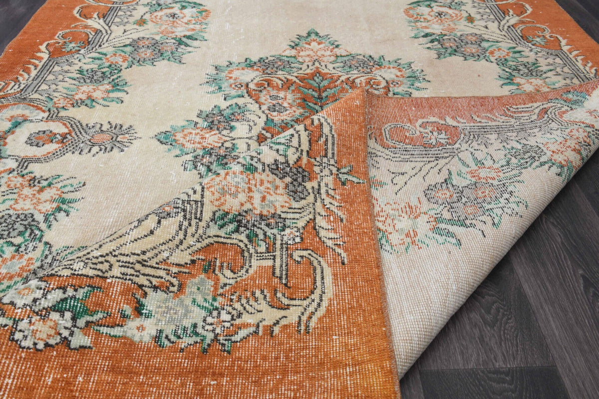 El yapımı vintage halı 152x274 cm oryantal desenli yün