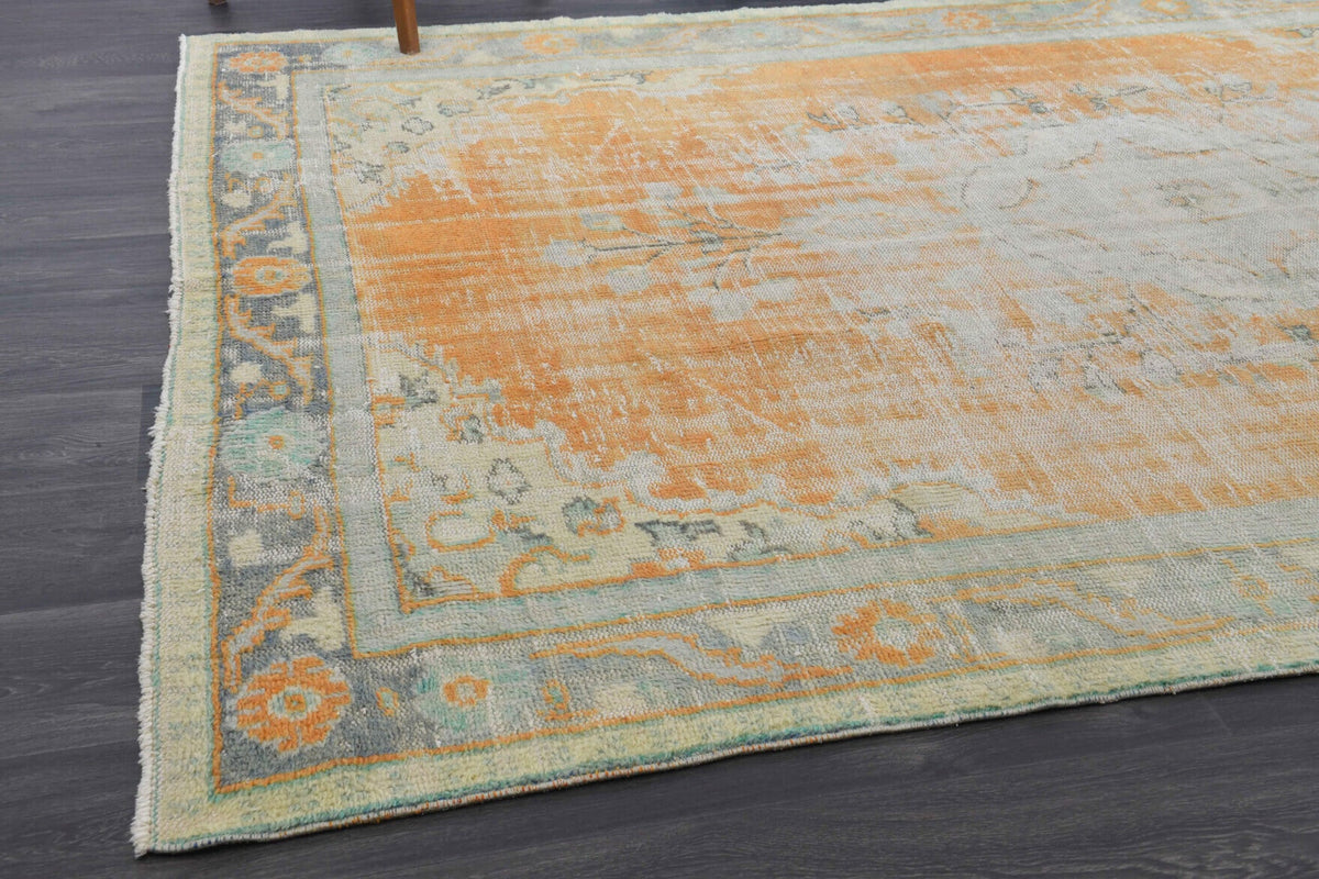 El yapımı vintage halı 183x274 cm oryantal desenli yün - kenar ve saçak detayı