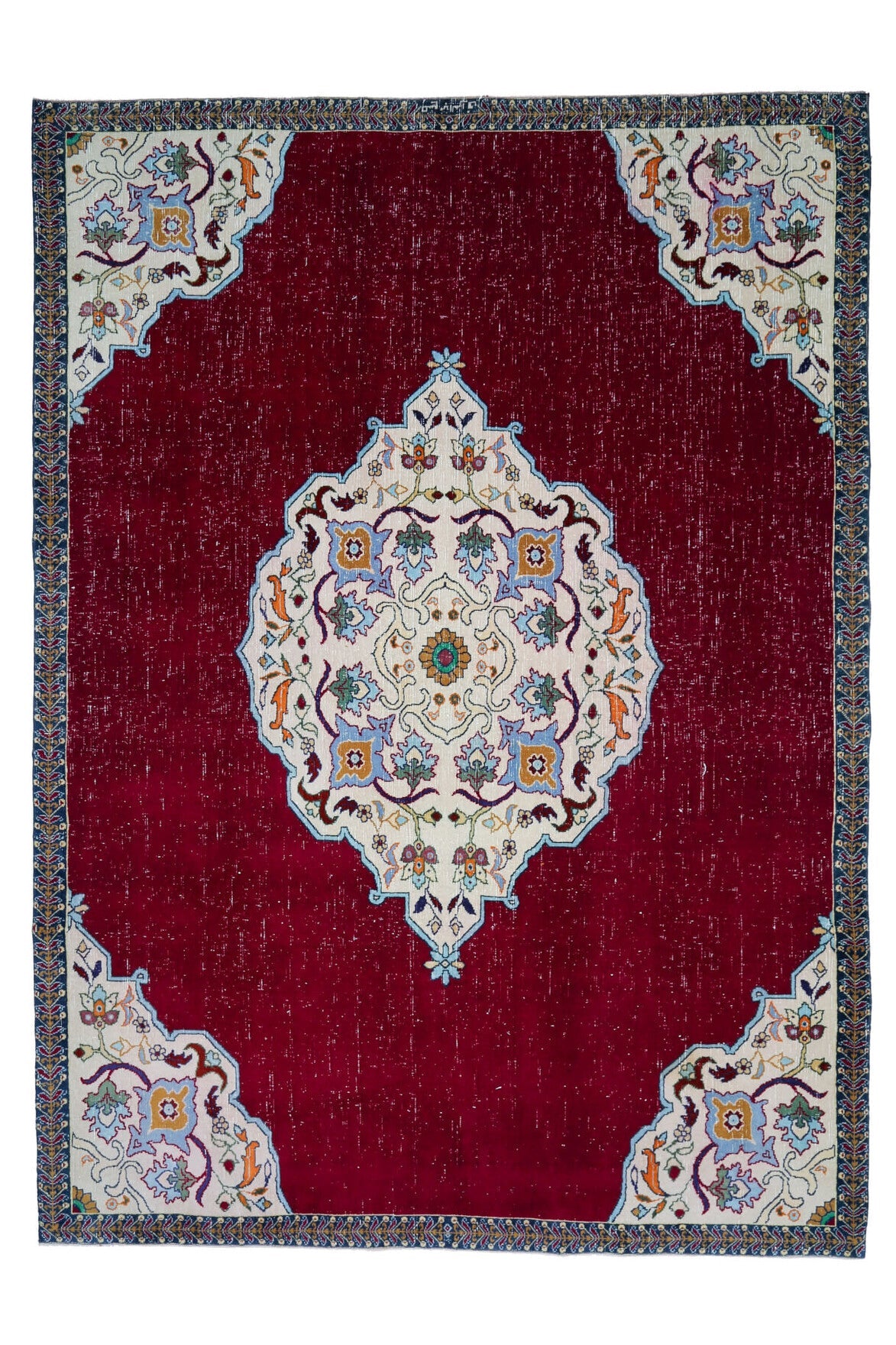 El yapımı vintage halı 244x366 cm oryantal desenli yün - açık alan görünümü