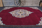 El yapımı vintage halı 244x366 cm oryantal desenli yün - detay görünümü