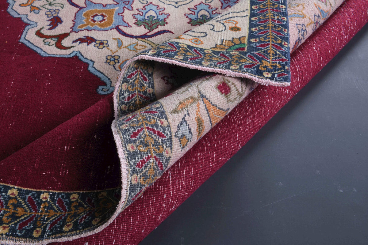 El yapımı vintage halı 244x366 cm oryantal desenli yün - üstten görünüm
