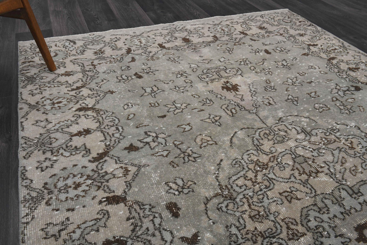 El yapımı vintage halı 152x274 cm çiçek desenli desenli yün - açık alan görünümü