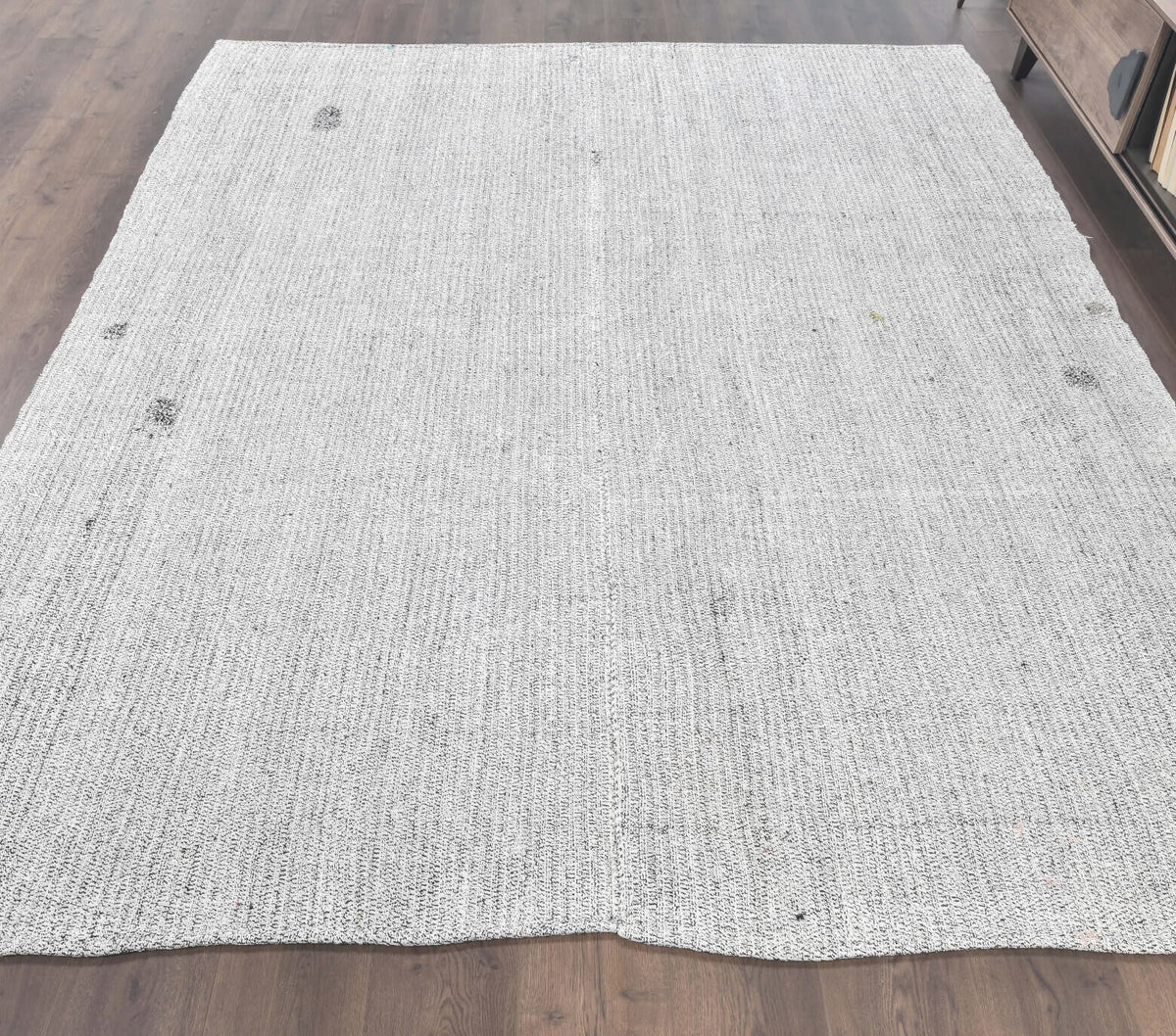 El yapımı vintage halı 226x272 cm düz desenli yün - detay görünümü