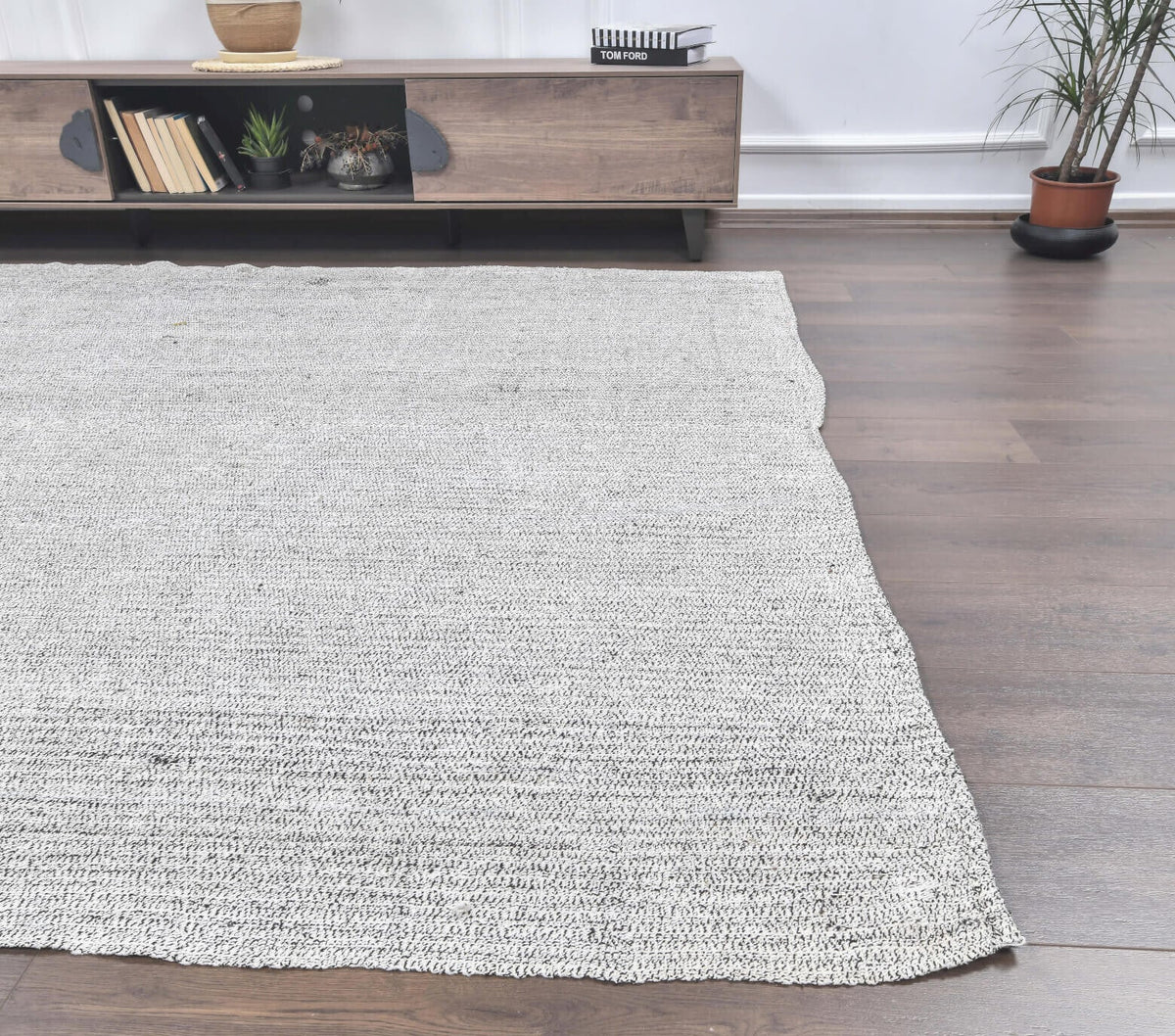 El yapımı vintage halı 226x272 cm düz desenli yün - yakın çekim doku detayı