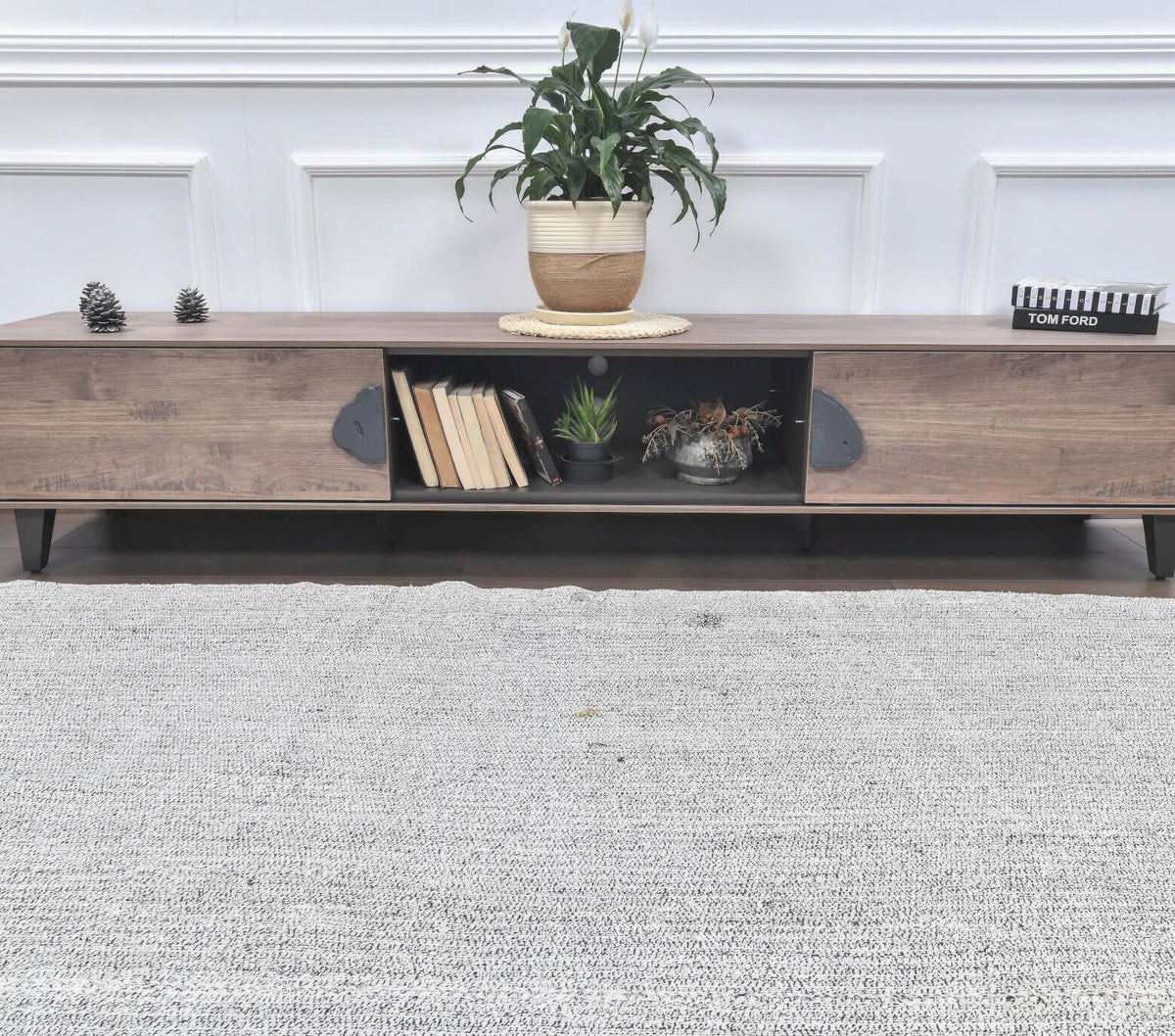 El yapımı vintage halı 226x272 cm düz desenli yün - kenar ve saçak detayı