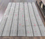 El yapımı vintage halı 170x277 cm çizgili desenli yün - detay görünümü