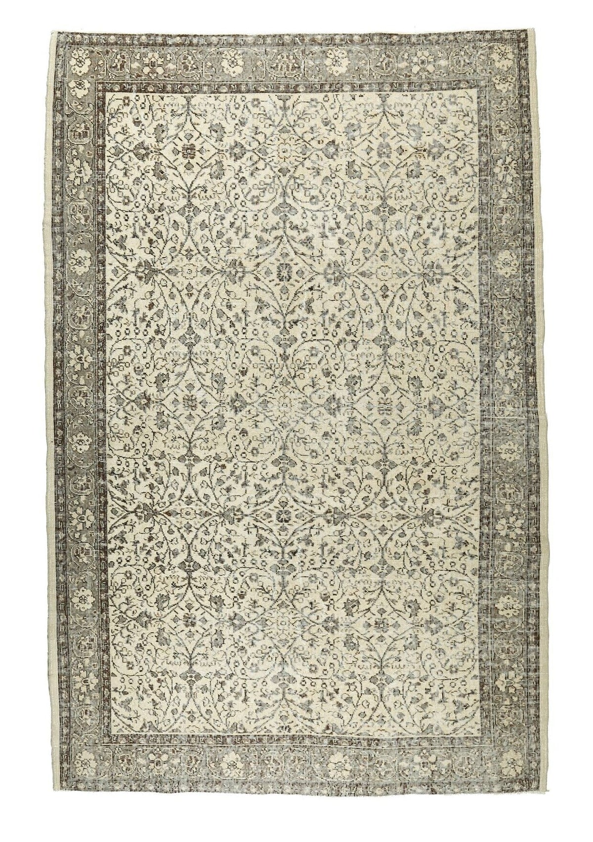 El yapımı vintage halı 188x295 cm çiçek desenli desenli yün - açık alan görünümü