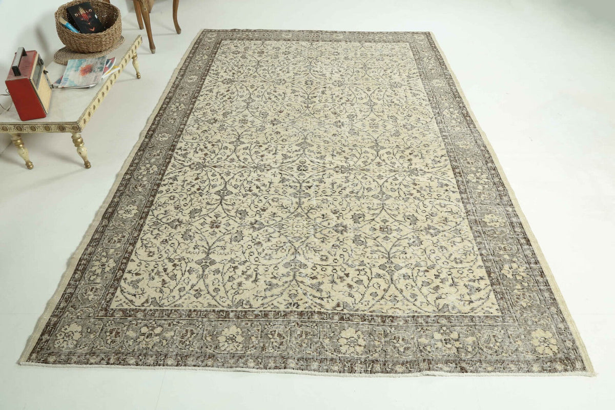 El yapımı vintage halı 188x295 cm çiçek desenli desenli yün - detay görünümü