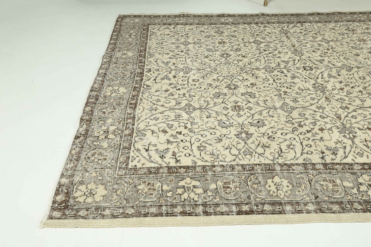 El yapımı vintage halı 188x295 cm çiçek desenli desenli yün - yakın çekim doku detayı