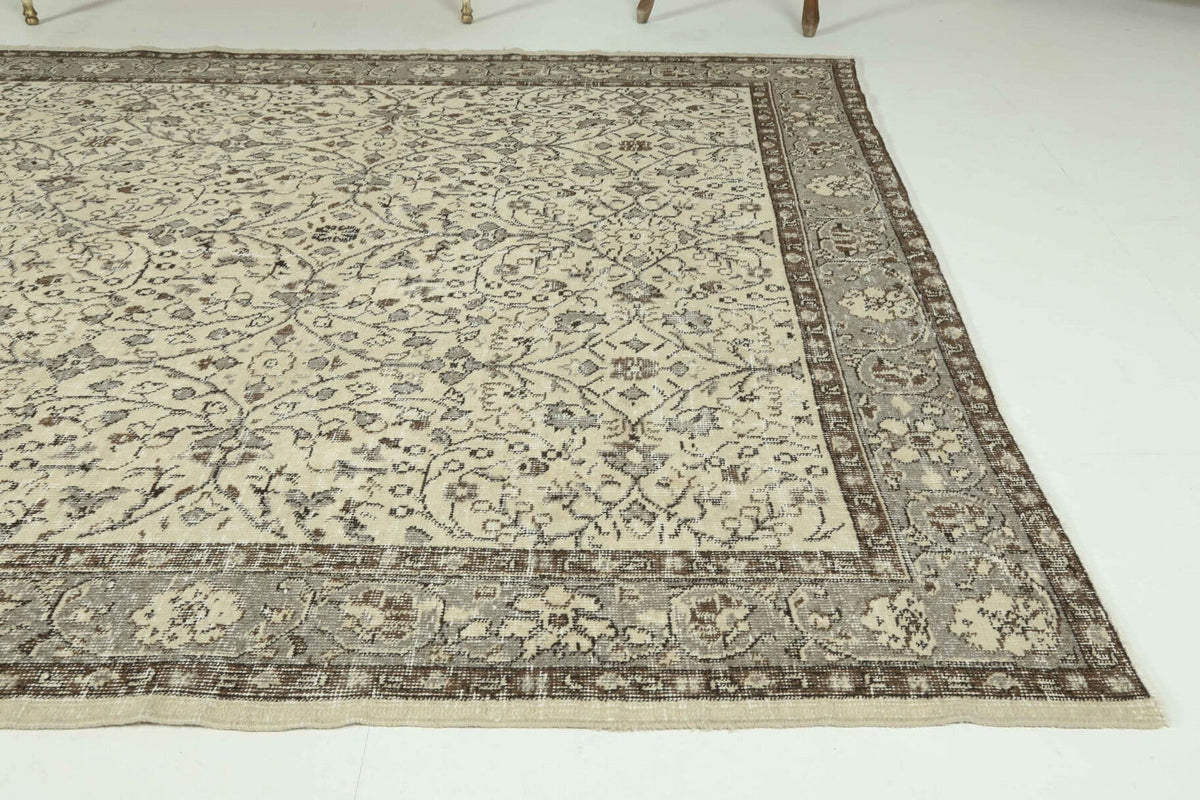 El yapımı vintage halı 188x295 cm çiçek desenli desenli yün - kenar ve saçak detayı
