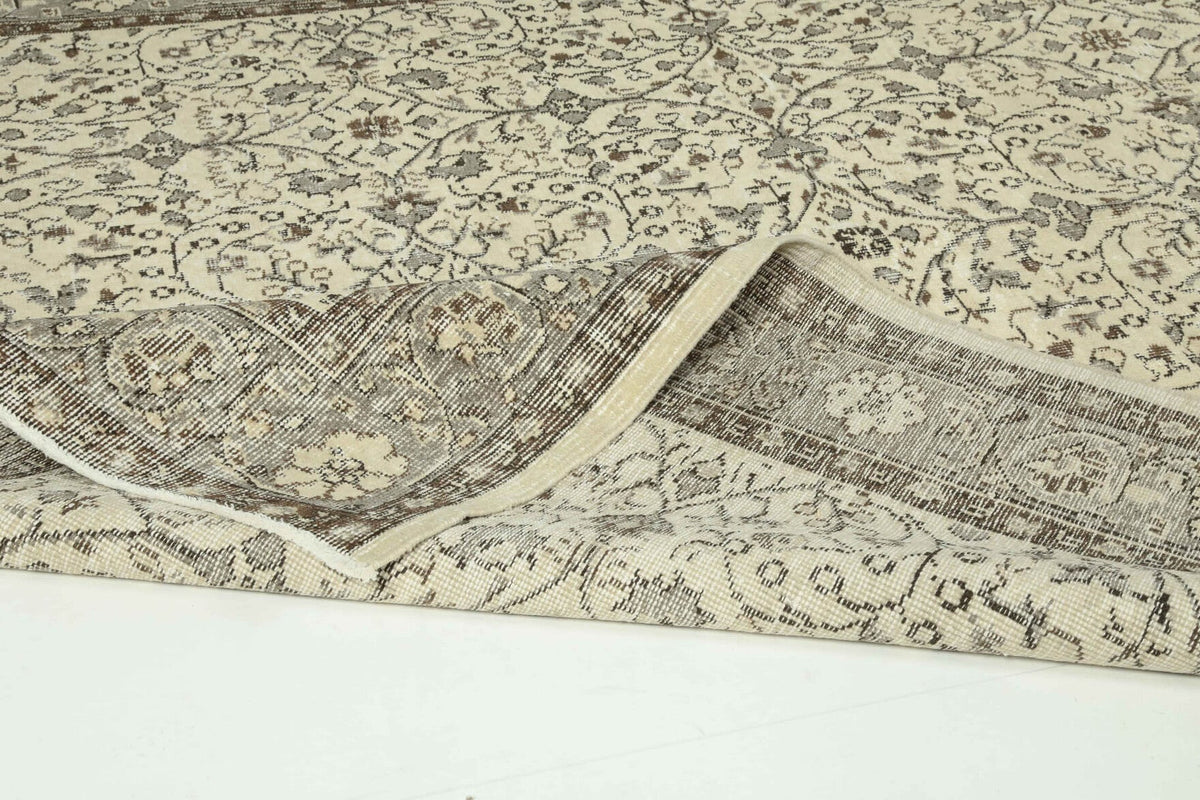 El yapımı vintage halı 188x295 cm çiçek desenli desenli yün - üstten görünüm