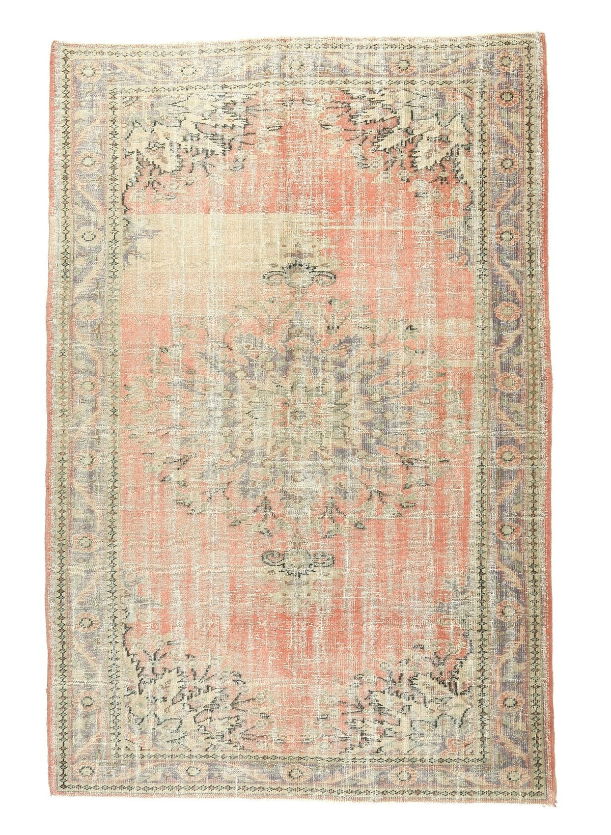 El yapımı vintage halı 183x274 cm çiçek desenli desenli yün - ışık altında renk detayı
