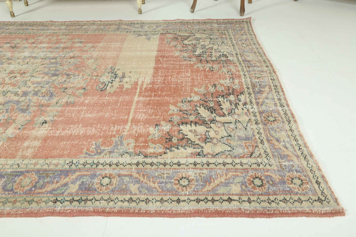 El yapımı vintage halı 183x274 cm çiçek desenli desenli yün - mekan görünümü