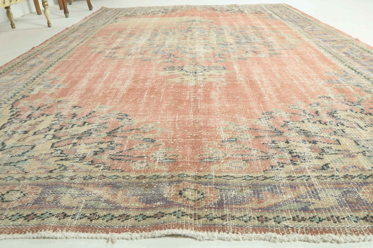 El yapımı vintage halı 183x274 cm çiçek desenli desenli yün - farklı açıdan görünüm