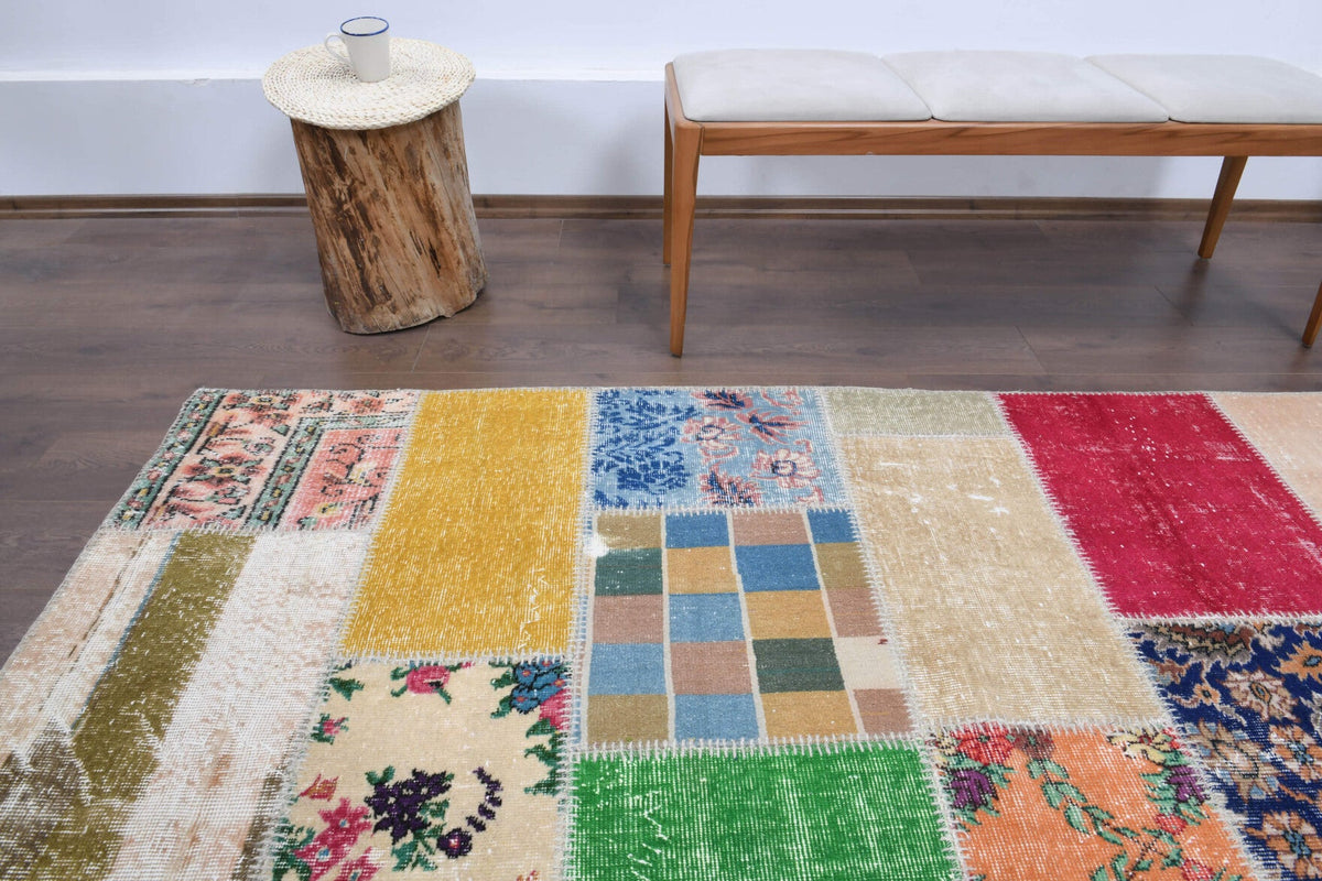 El yapımı vintage halı 254x340 cm tribal desenli yün - üstten görünüm