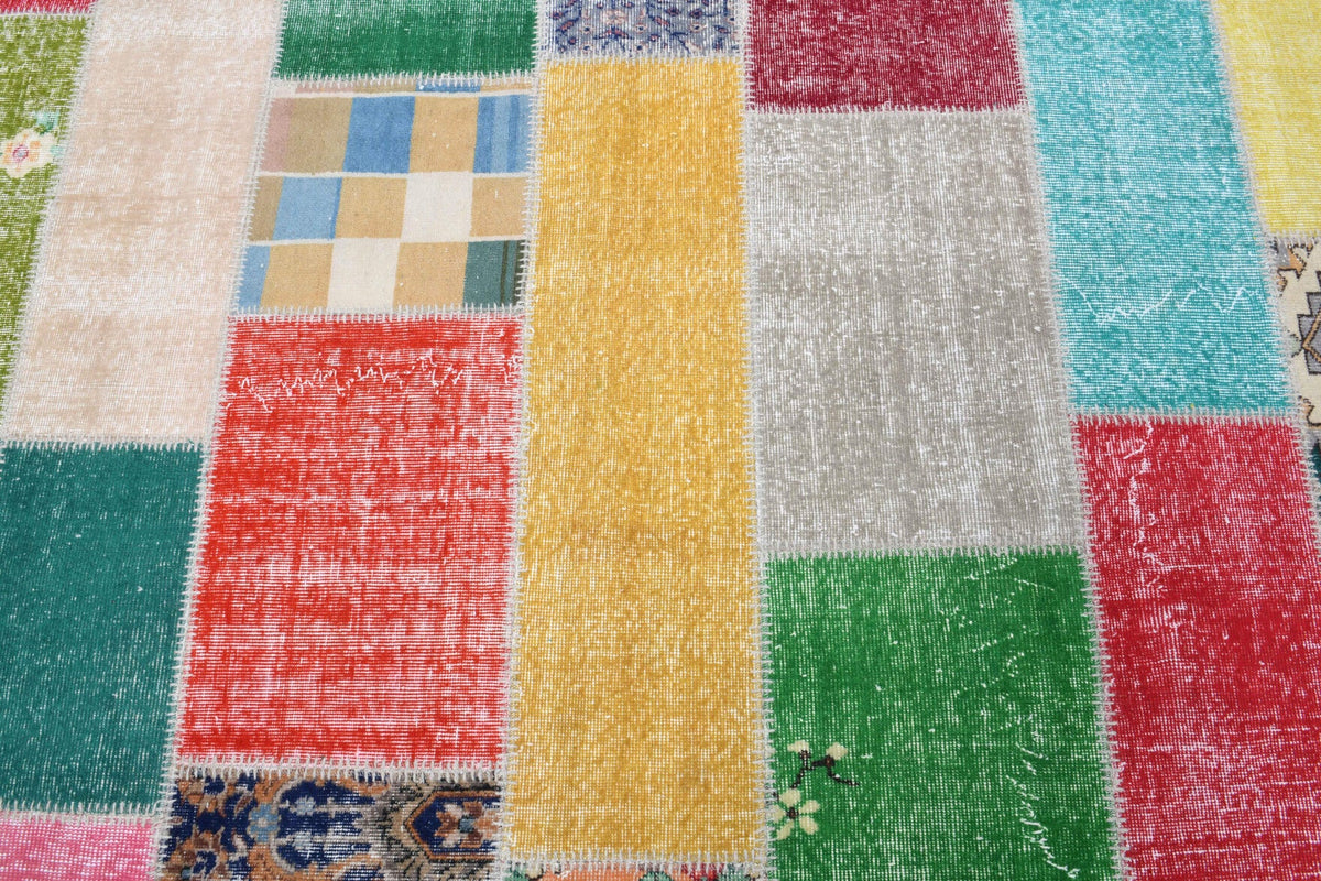 El yapımı vintage halı 254x340 cm tribal desenli yün - kenar ve saçak detayı