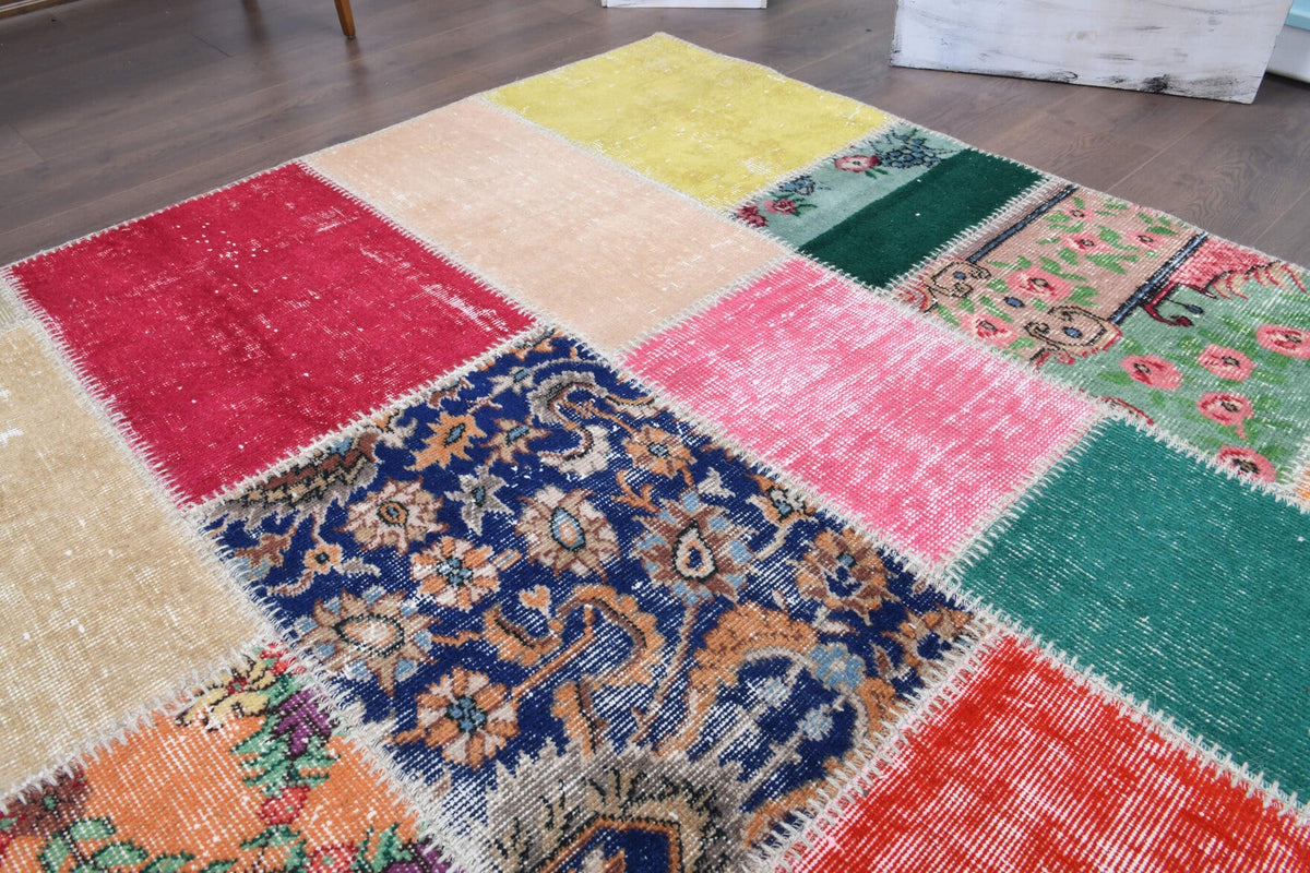 El yapımı vintage halı 254x340 cm tribal desenli yün - desen detayı