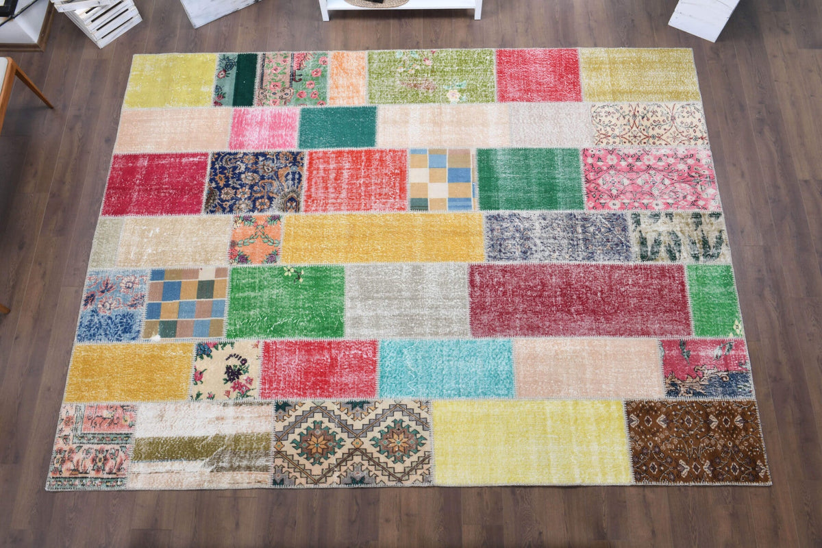 El yapımı vintage halı 254x340 cm tribal desenli yün - açık alan görünümü