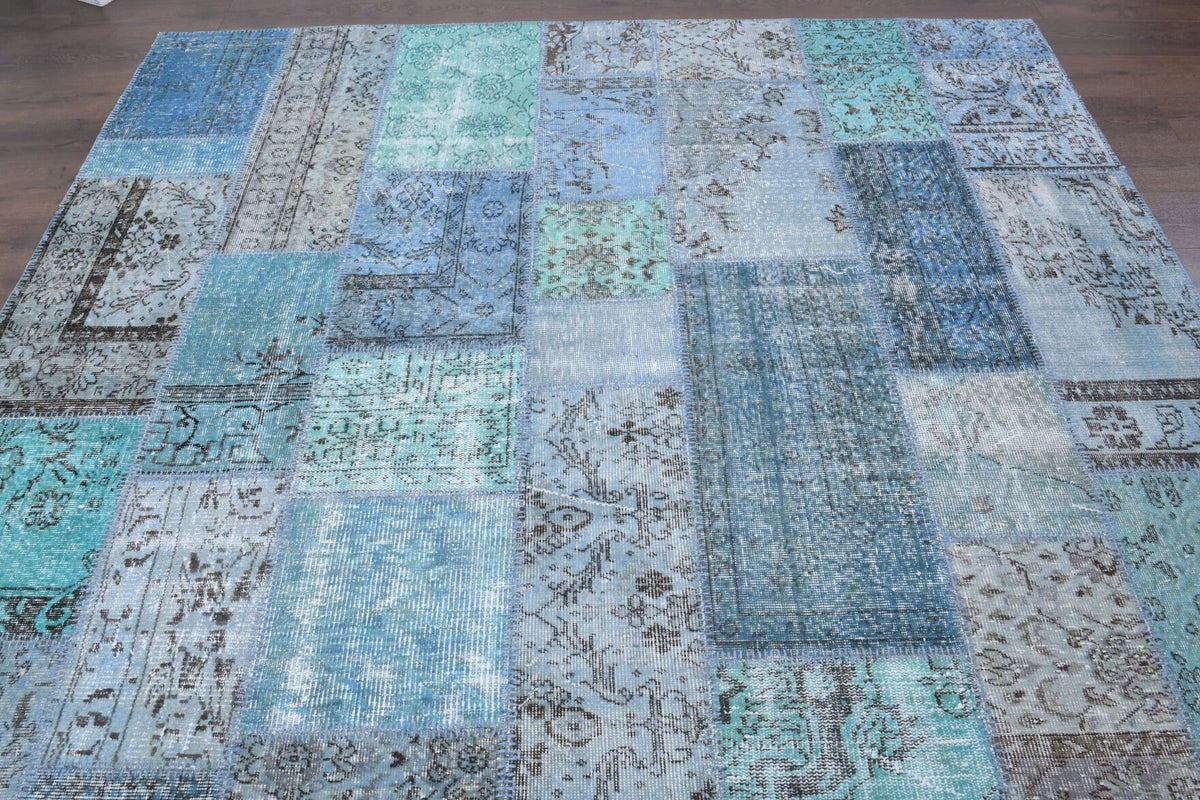 El yapımı vintage halı 254x300 cm çiçek desenli desenli yün - yakın çekim doku detayı