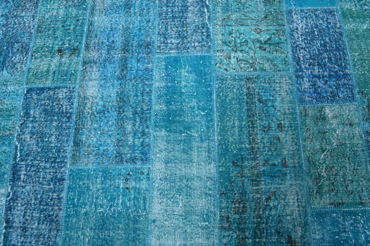 El yapımı vintage halı 254x353 cm i̇kat desenli yün - kenar ve saçak detayı